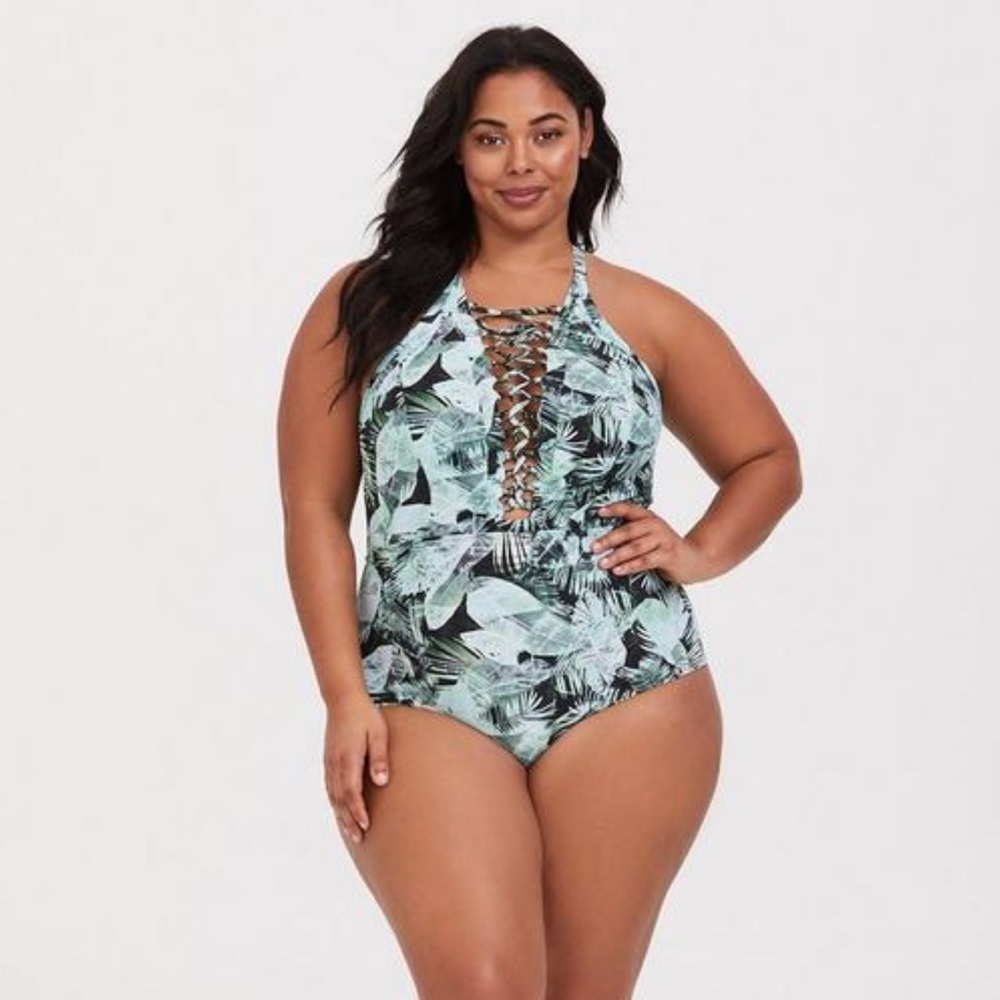 Torrid Slim Fix Wireless Lace-Up One Piece Swimsuit 6X